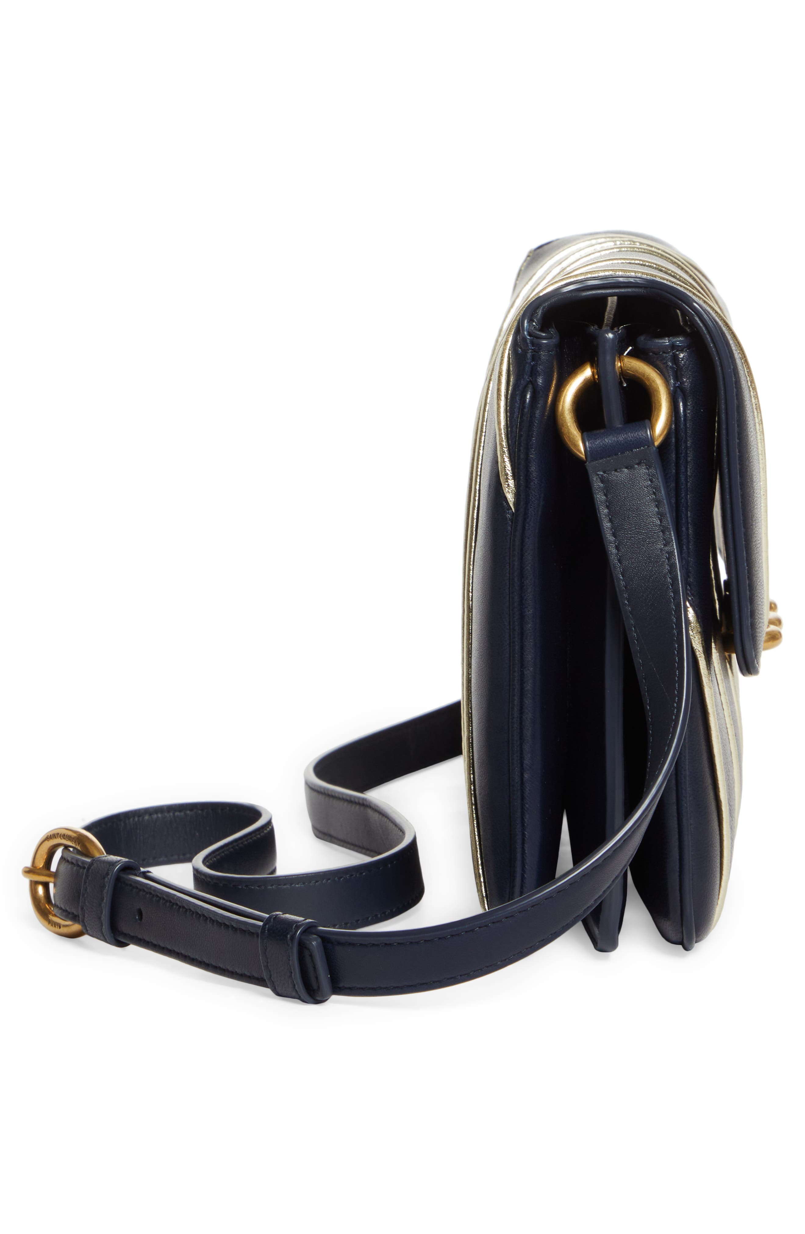 Saint Laurent Le Maillon Quilted Leather Shoulder Bag in Marine/Marine/Argent at Nordstrom - 6
