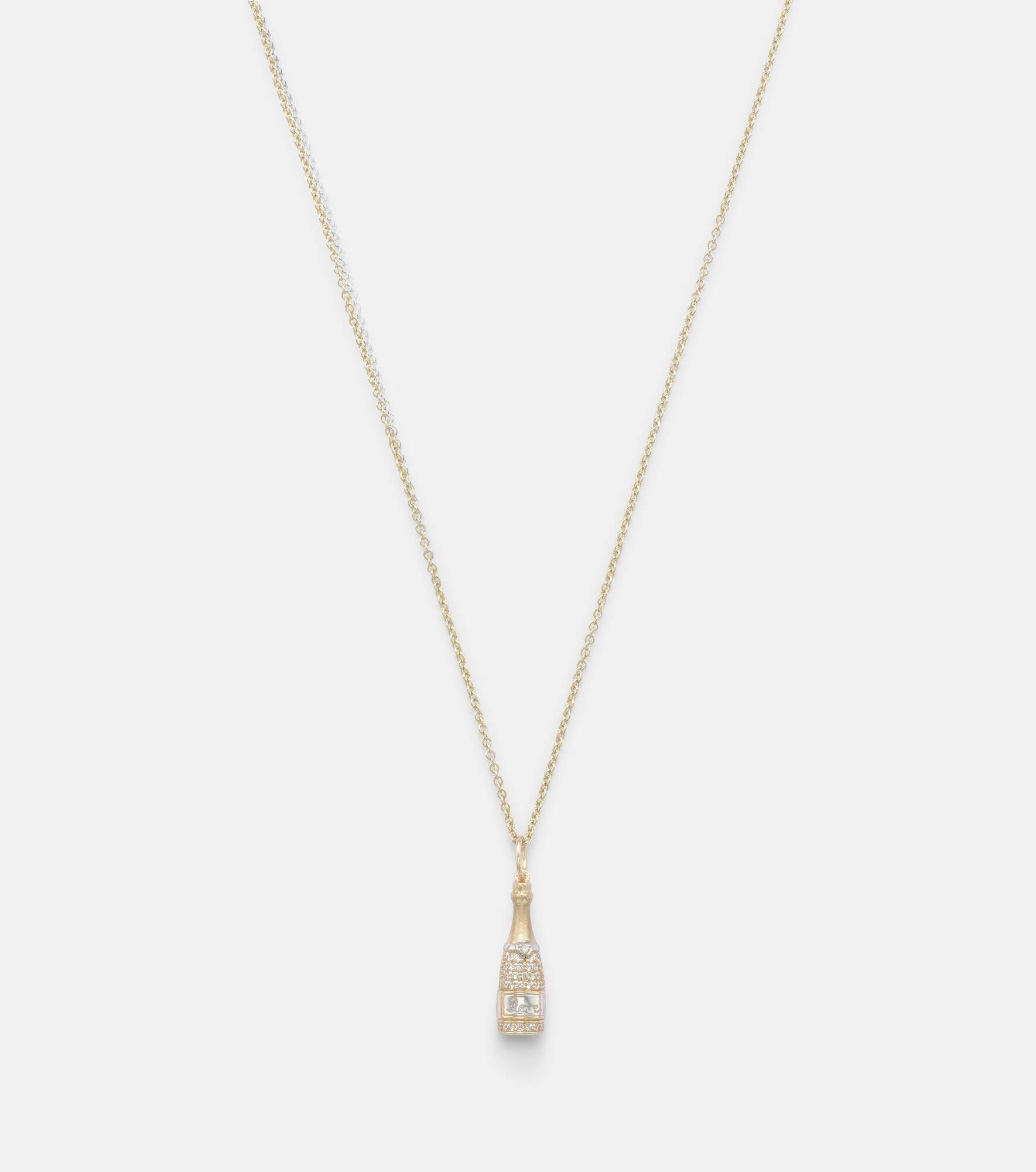 Champagne Bottle 14kt gold pendant necklace with diamonds - 4