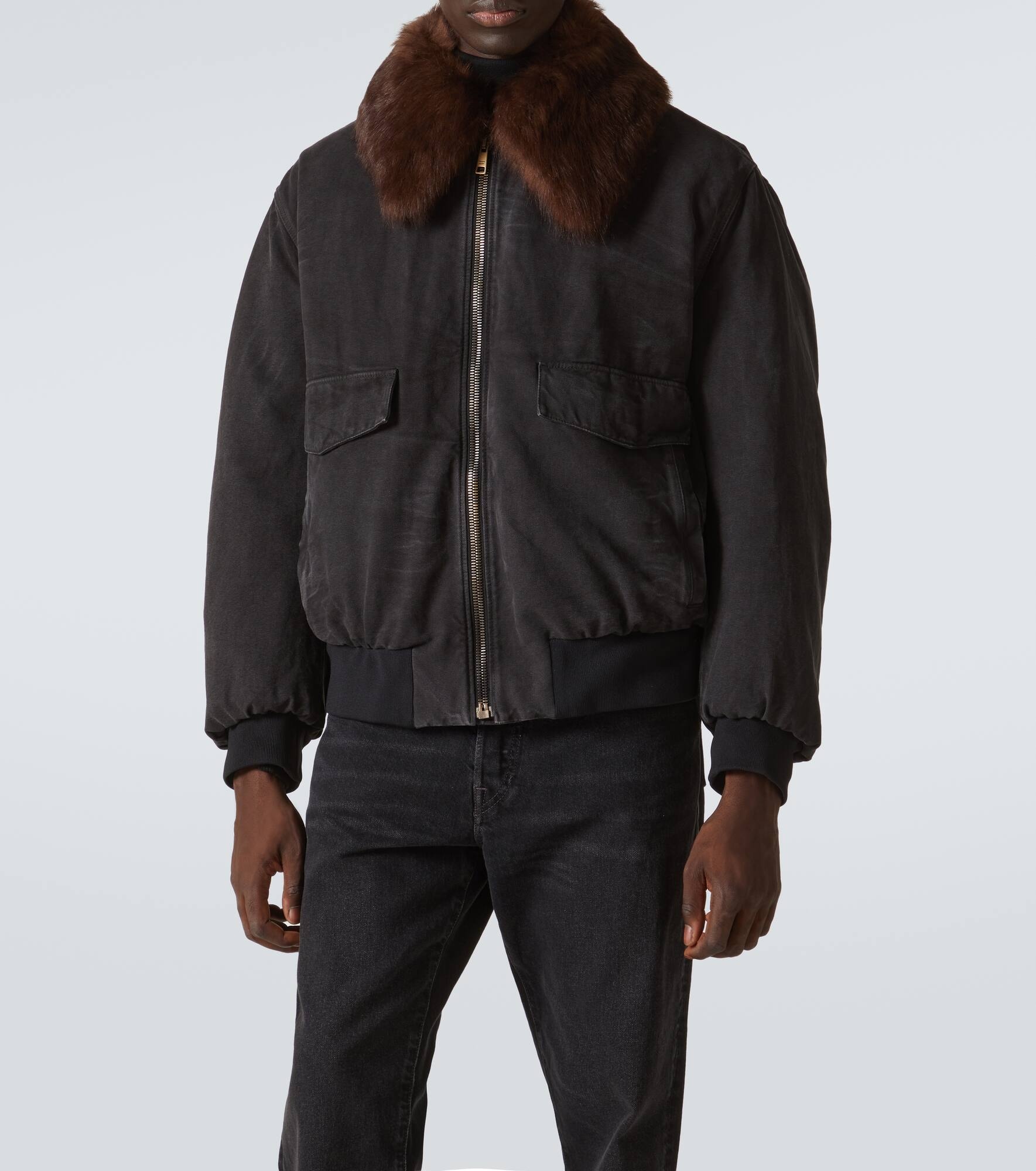 Shearling-trimmed cotton bomber jacket - 3