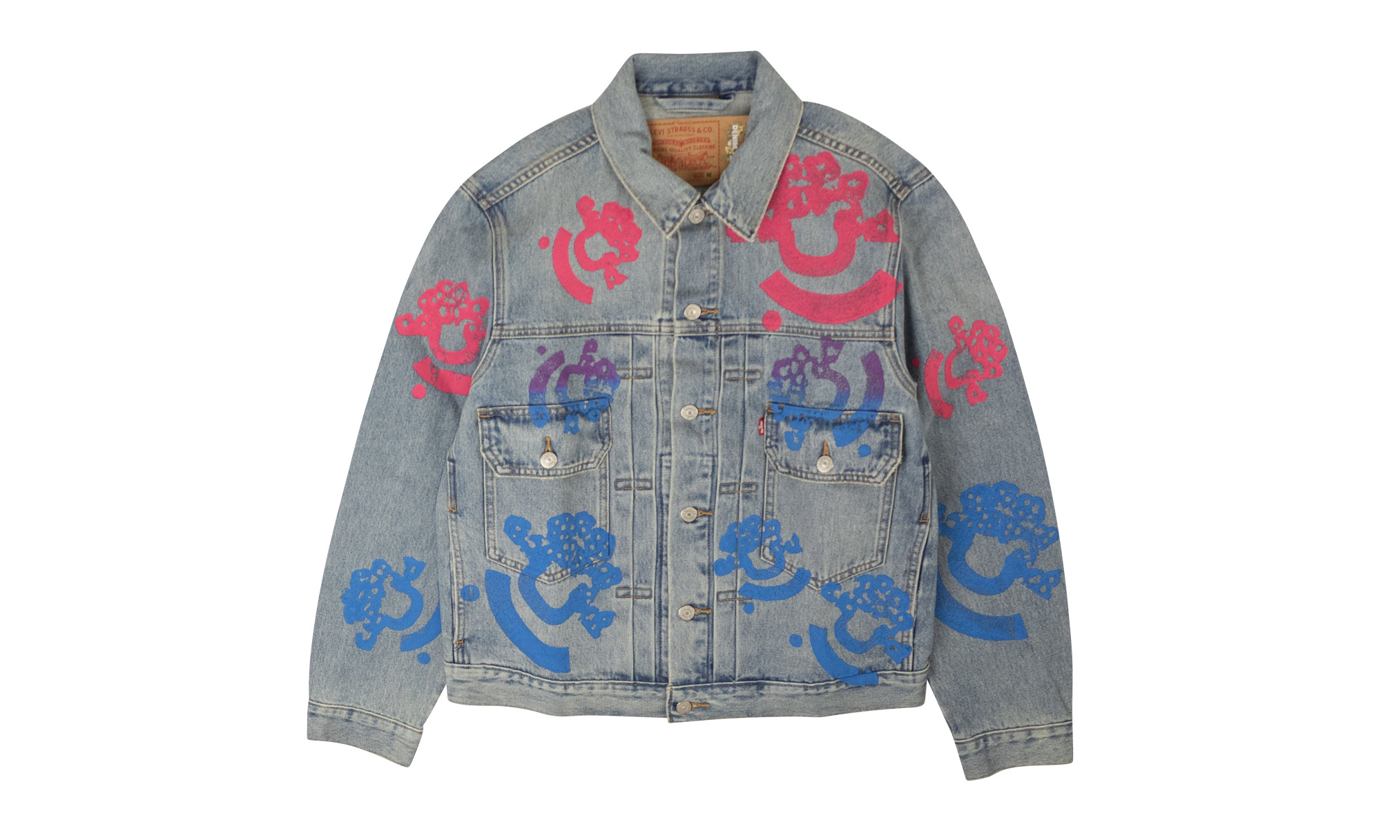 Bstroy Tears Type-2 Light Wash Denim Trucker Jacket "Pink / Blue" - 1