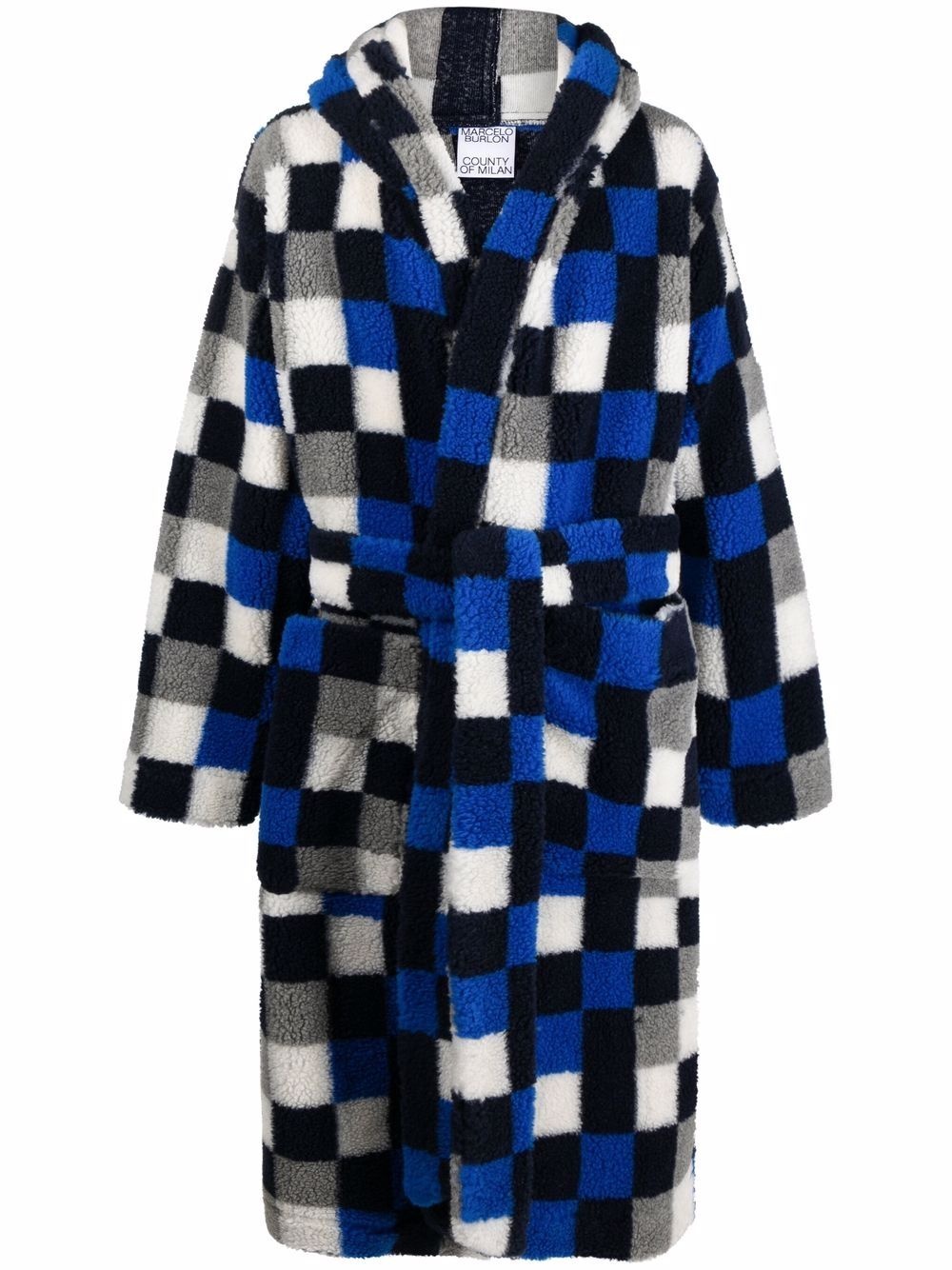 checkerboard pile hooded robe - 1