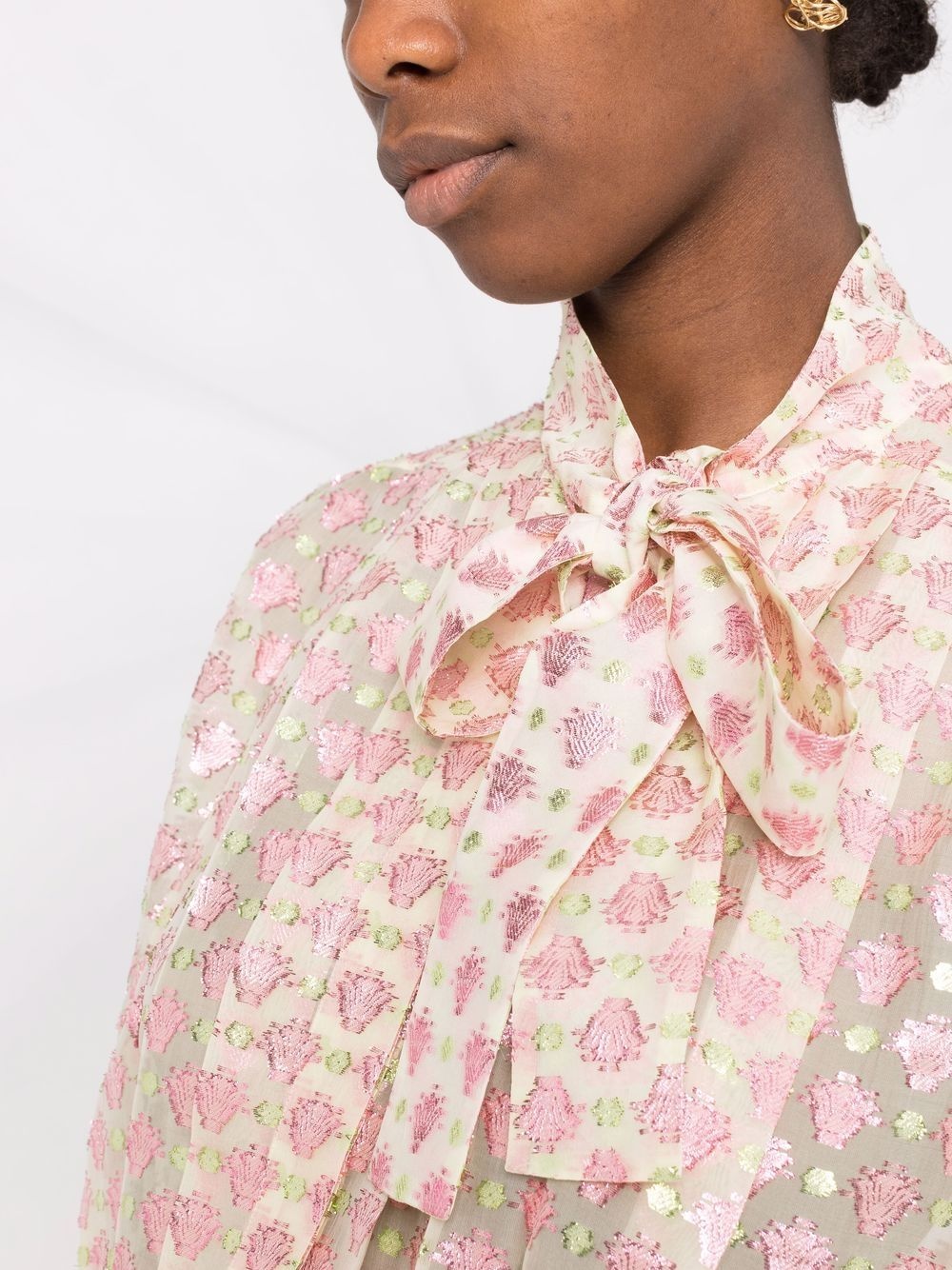 pussy-bow collar jacquard blouse - 3