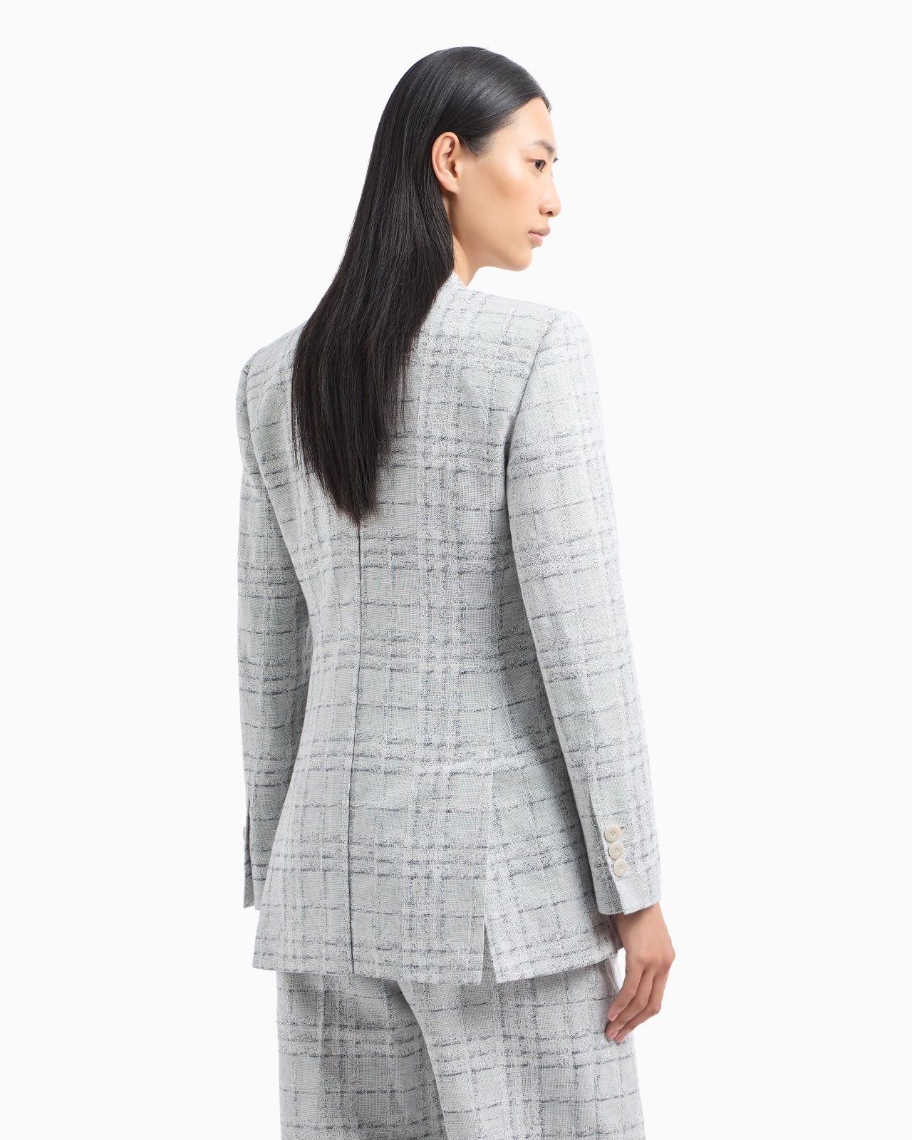 ICON DOUBLE-BREASTED LINEN-BLEND BLAZER WITH A CHECK MOTIF - 3