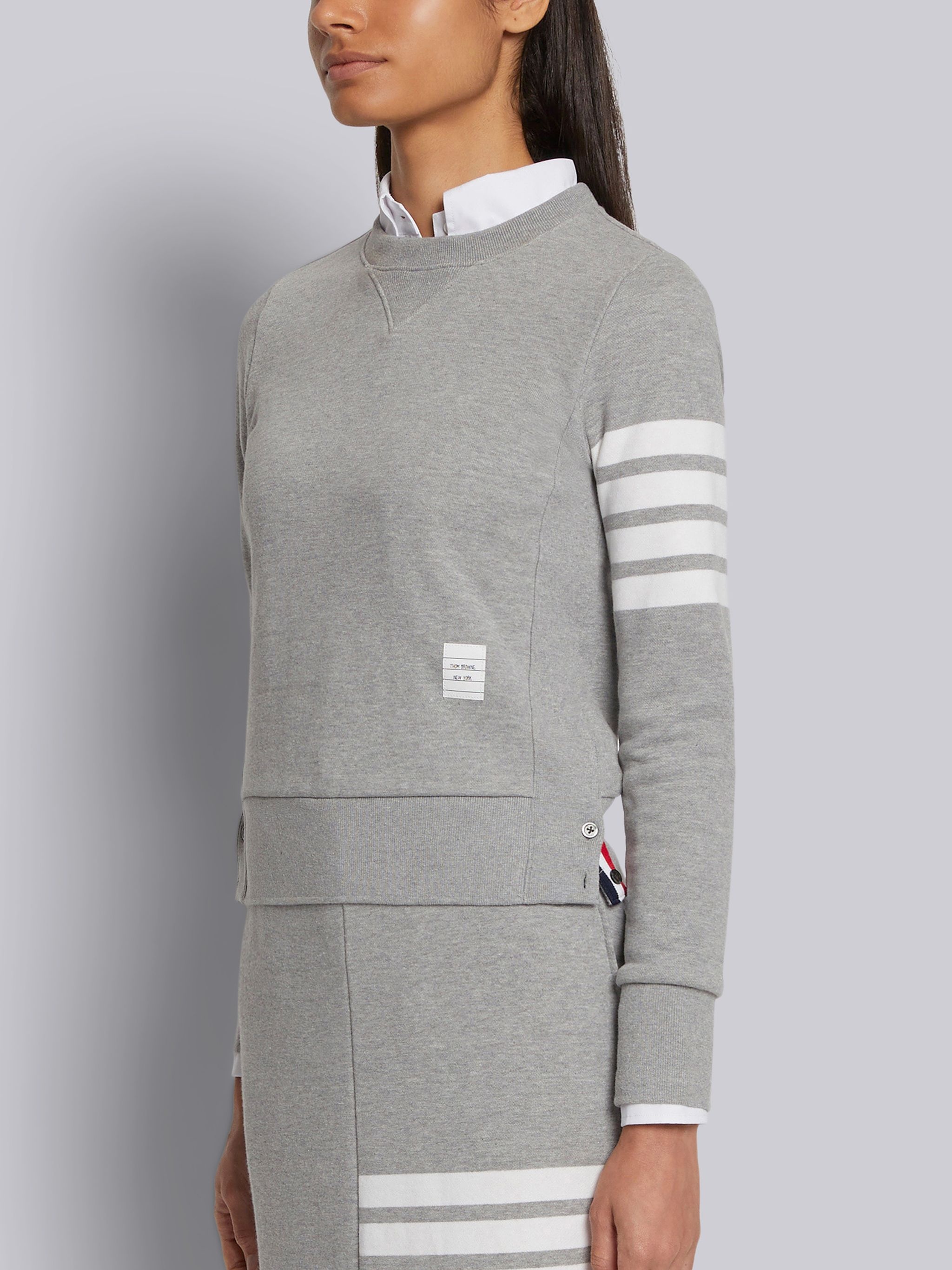 Light Grey Loopback Jersey Knit Engineered 4-bar Stripe Crew Neck Pullover - 2