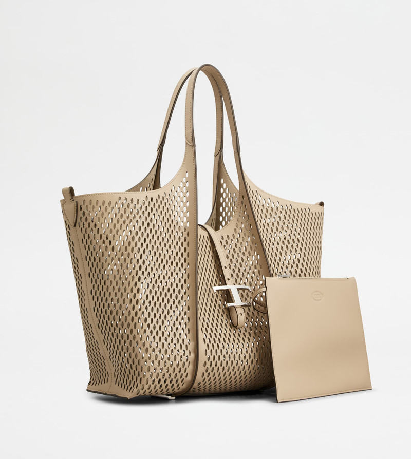 Tod's T TIMELESS SHOPPING BAG IN LEATHER MEDIUM - NATURAL outlook