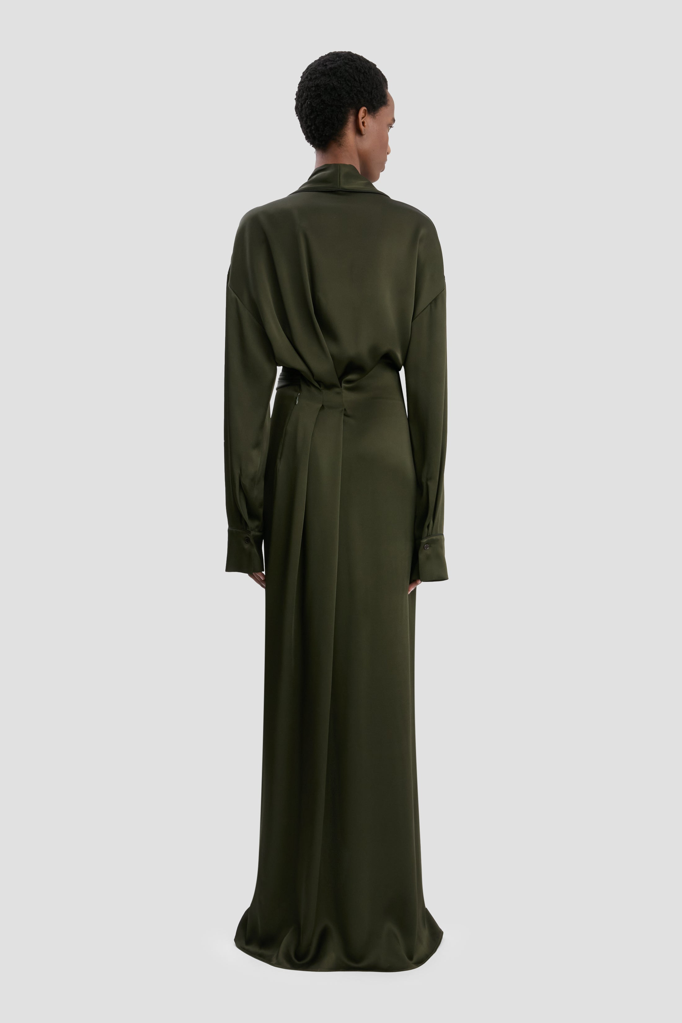 Wrap Detail Gown In Dark Olive - 6