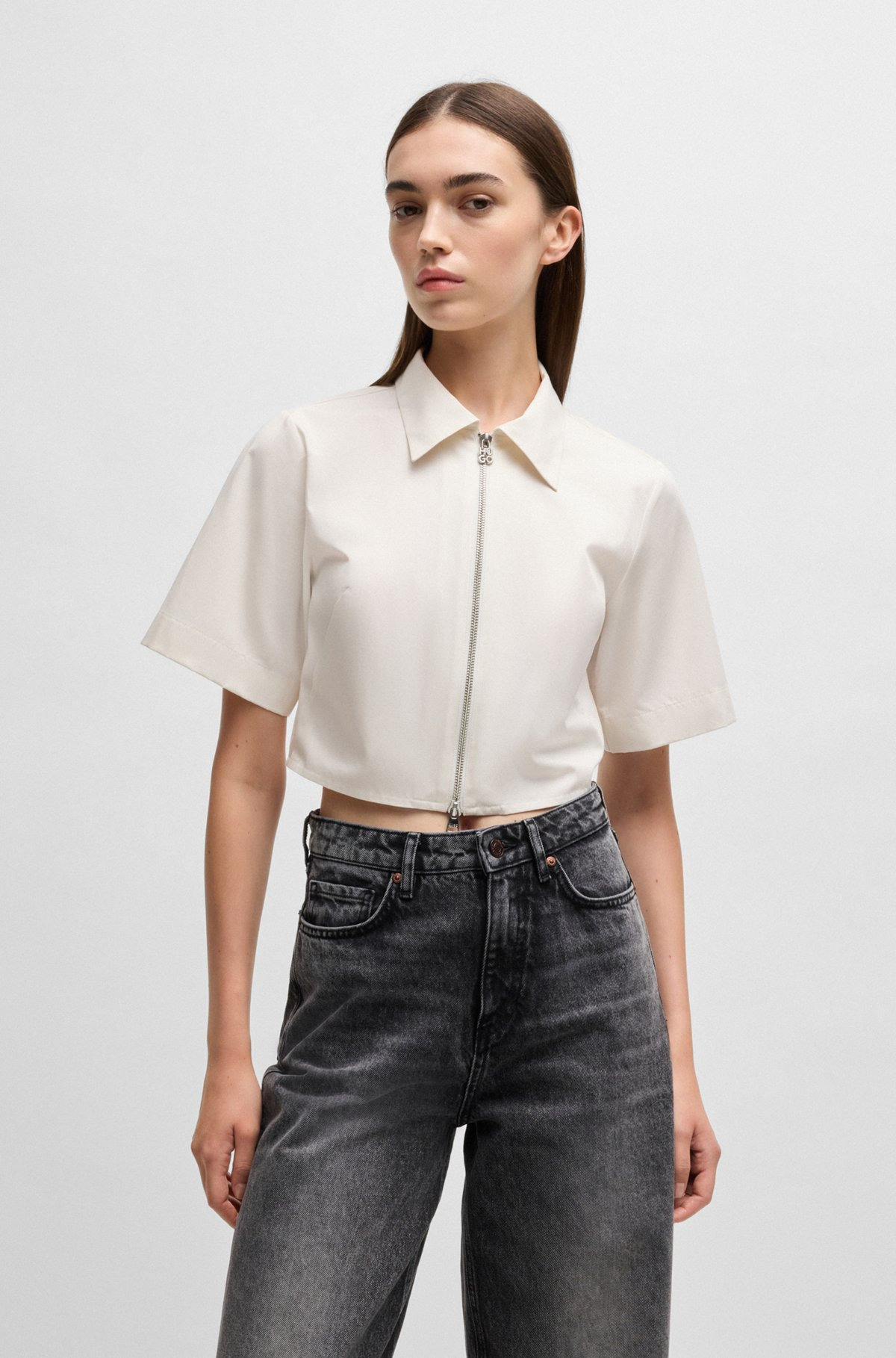 CROPPED BLOUSE IN COTTON TWILL - 2