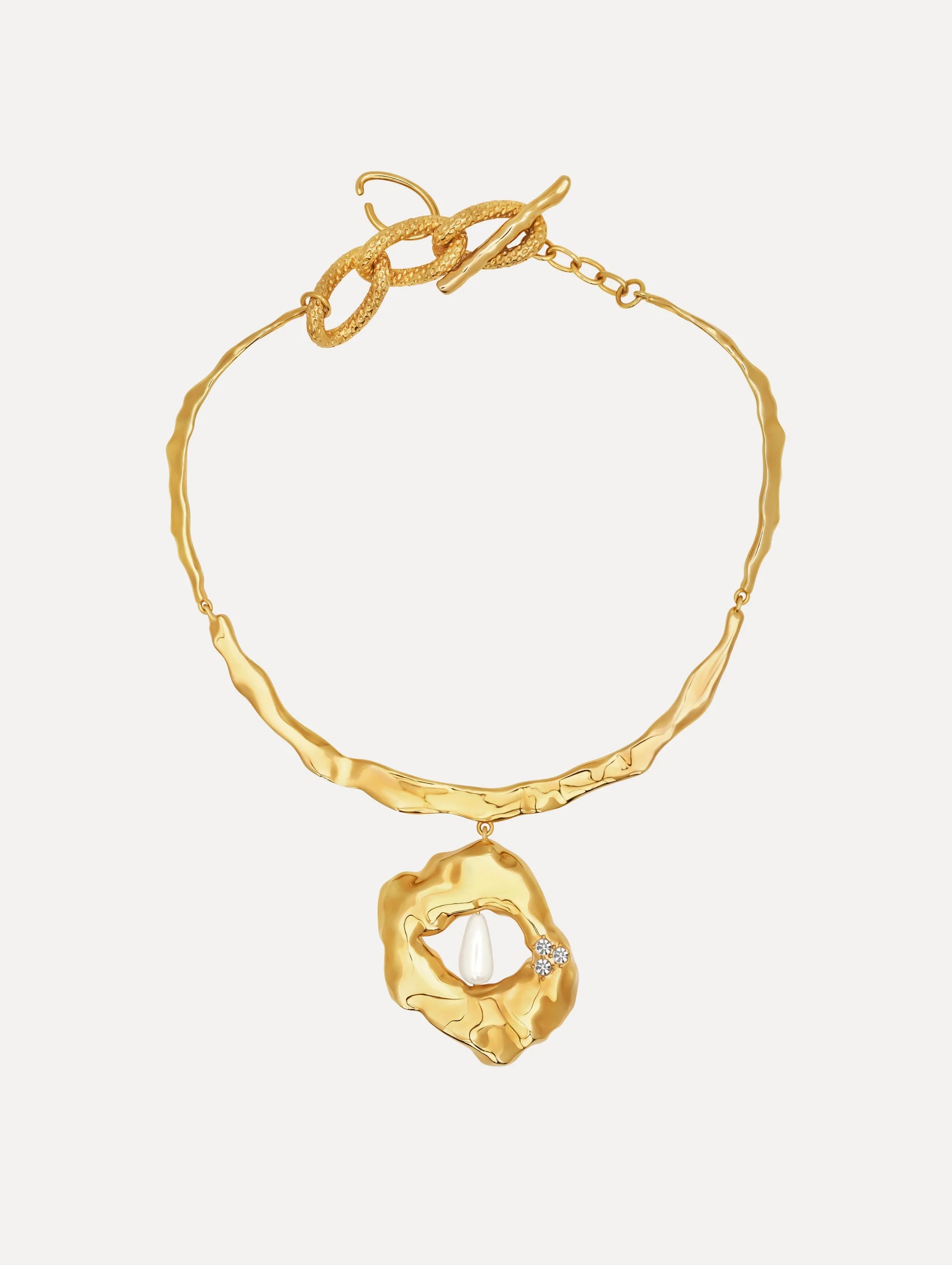 HAMMERED PEARL PENDANT NECKLACE - 1