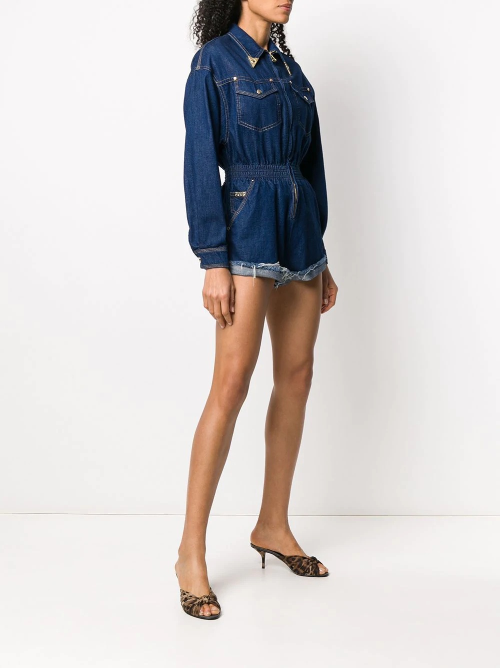 denim decorative collar playsuit - 3