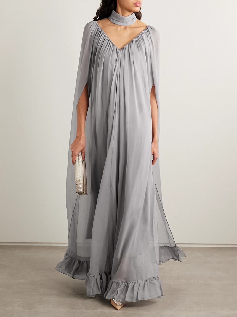 RODARTE Cape-effect Tulle-paneled Ruffled Silk-chiffon Gown outlook