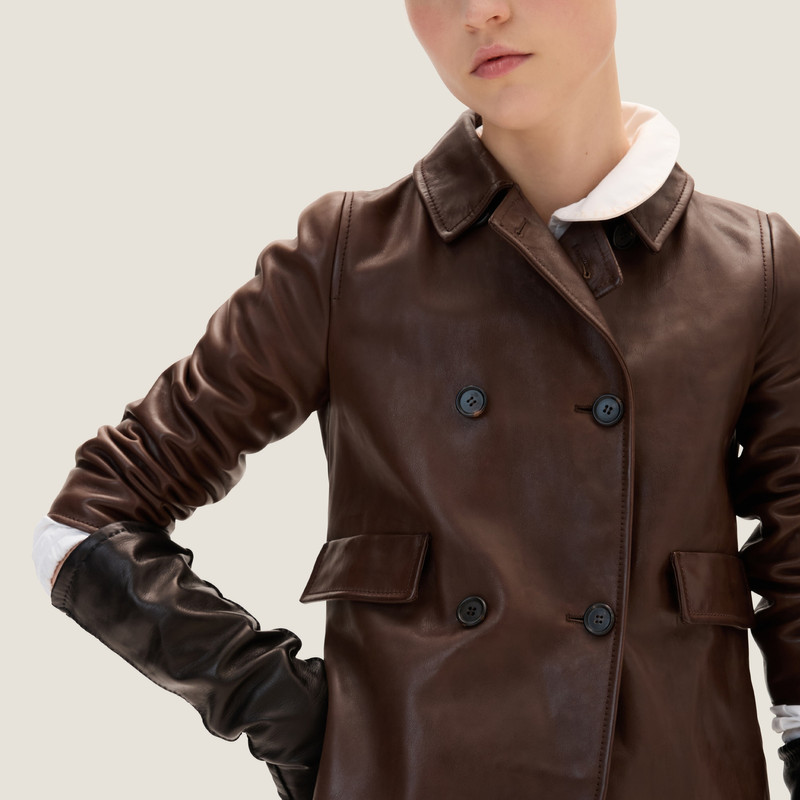 Double-breasted leather coat 4