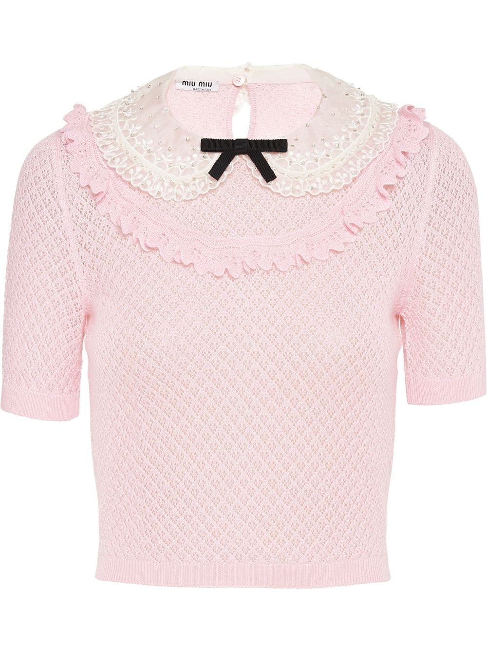 peter pan lace collar knitted top - 1