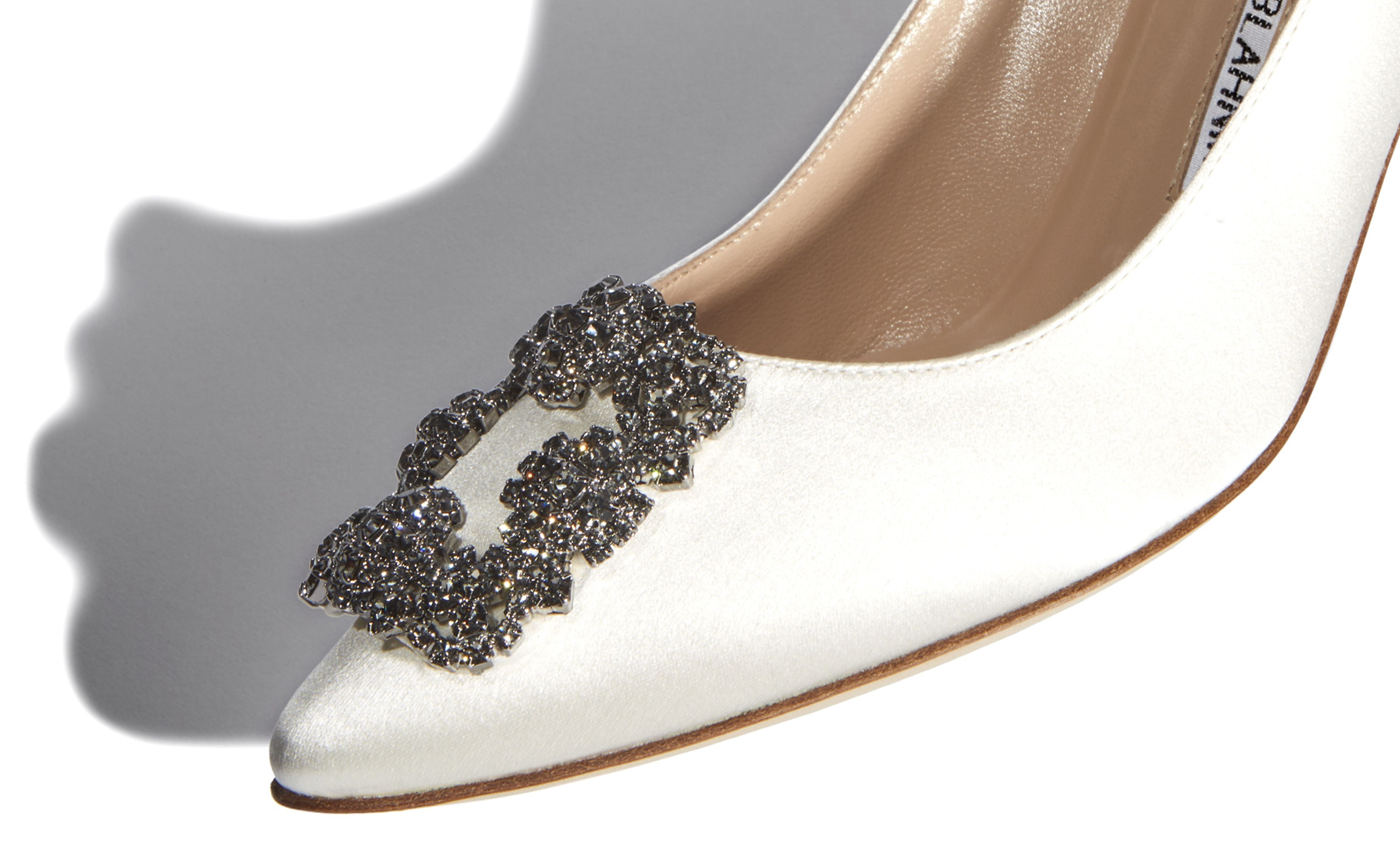 White Satin Jewel Buckle Pumps - 4