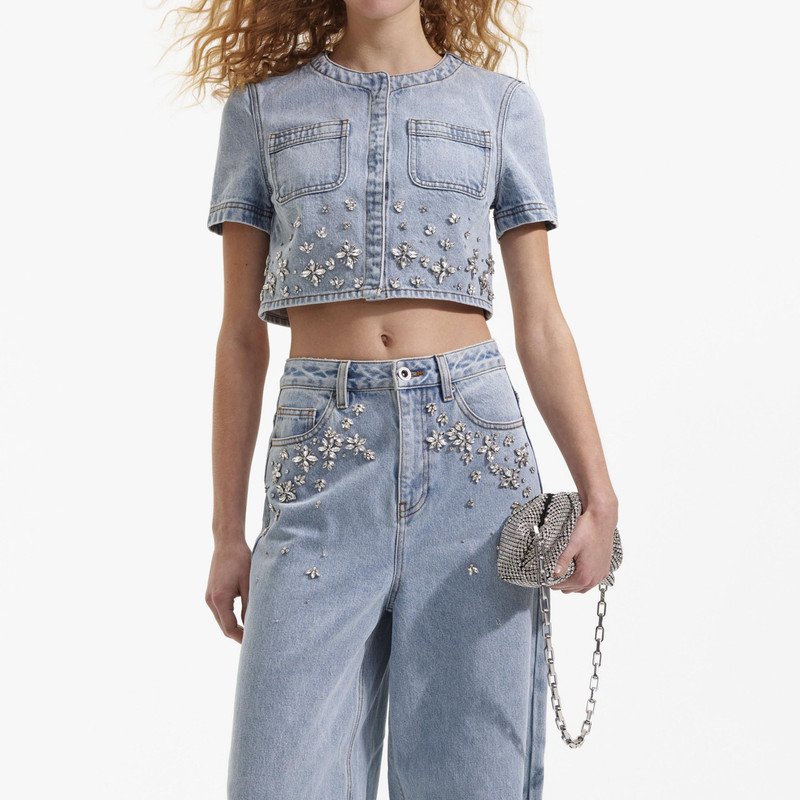 Blue Embellished Denim Top 4