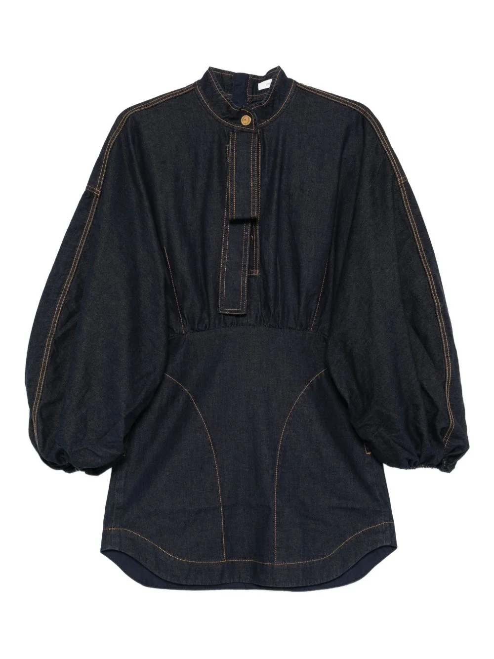 bishop-sleeve denim mini dress - 1