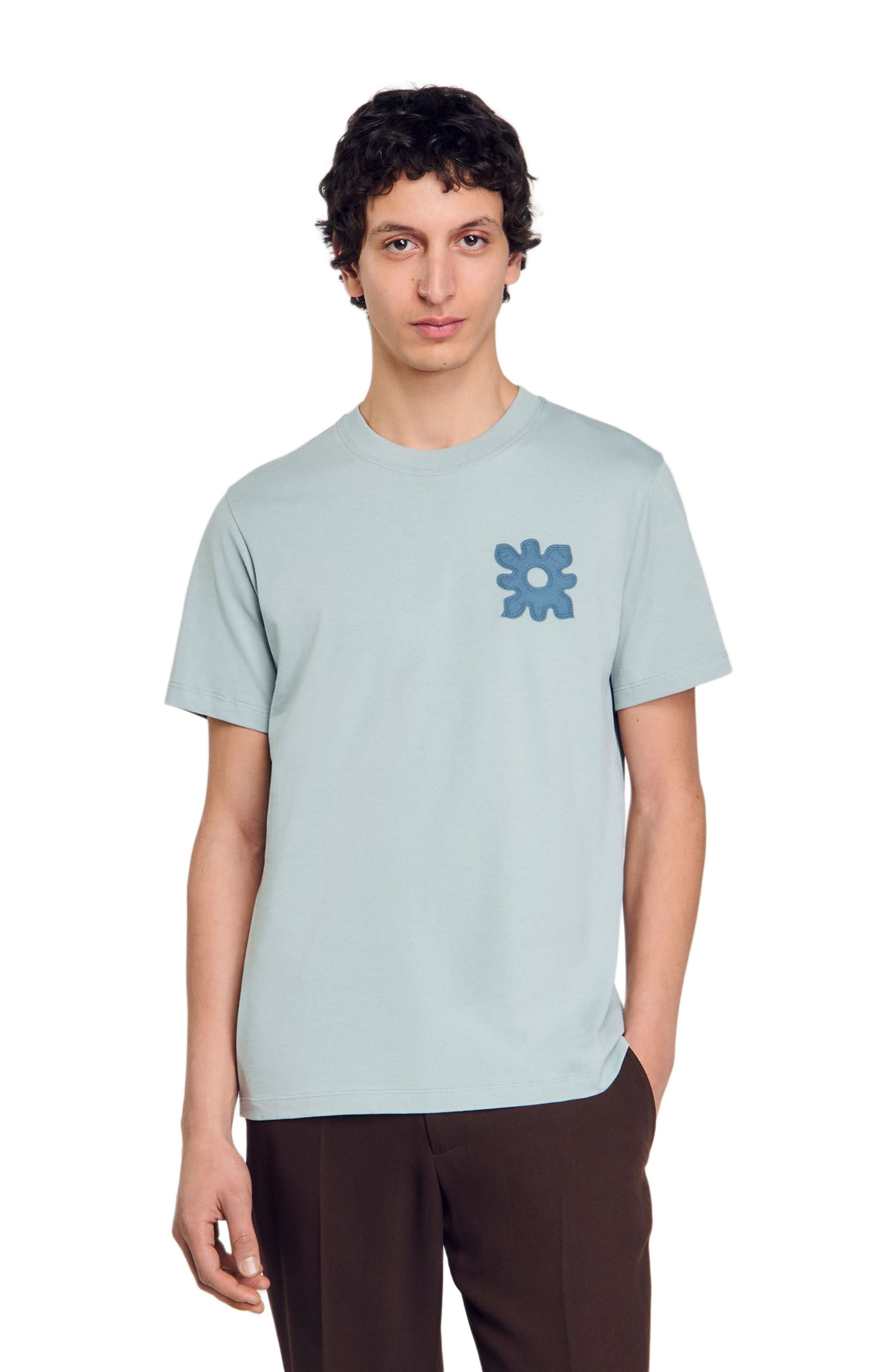 SANDRO T-shirt with flower detail in Chambray at Nordstrom - 3