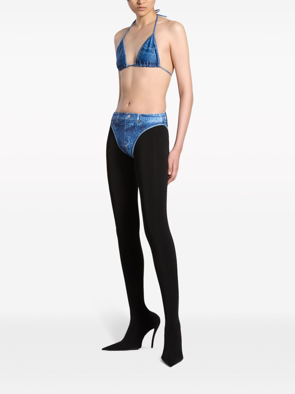 Trompe l'Oeil denim-effect bikini - 2