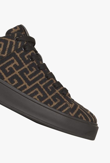 Khaki and black monogram jacquard B-Court sneakers - 6