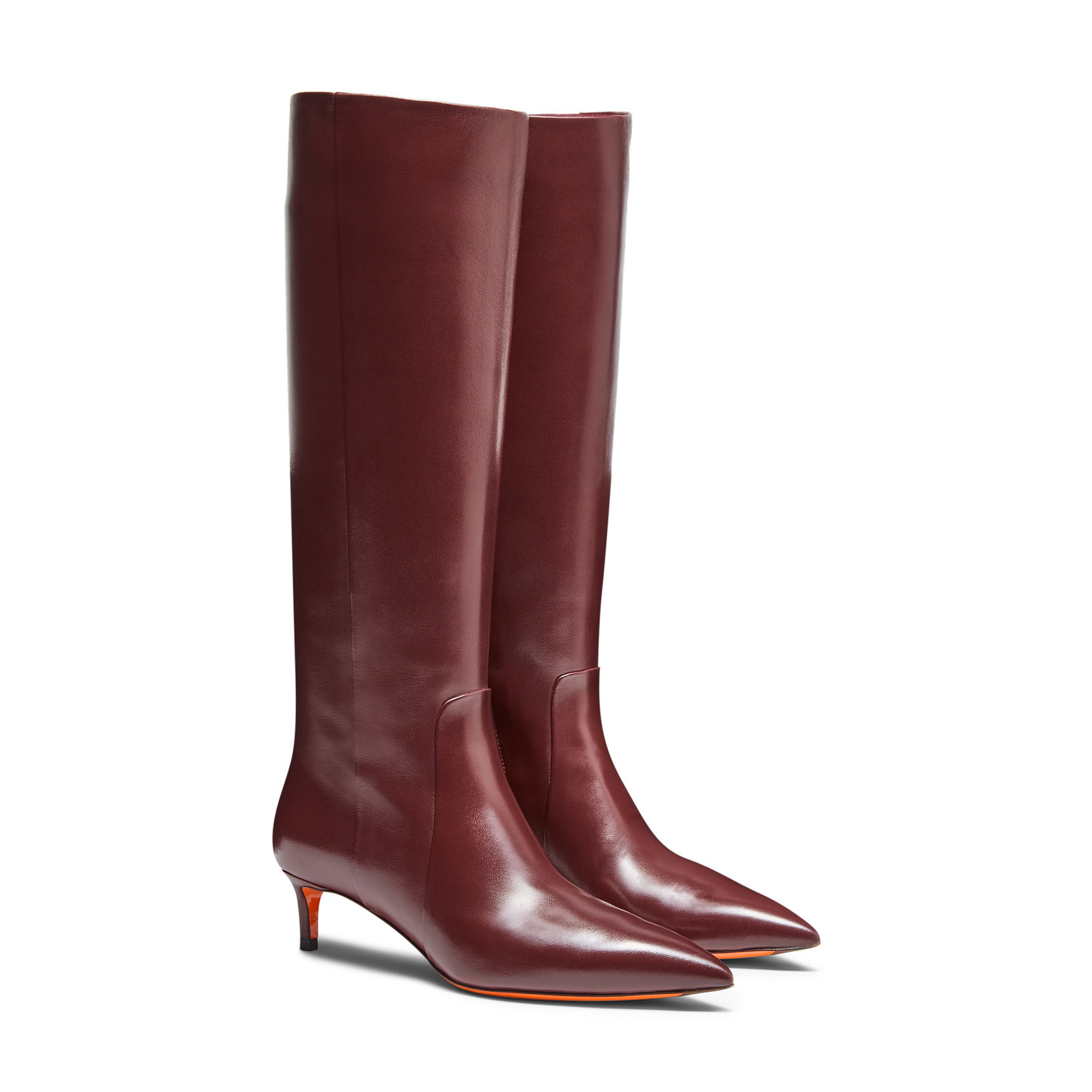 Women's burgundy leather mid-heel boot - 3