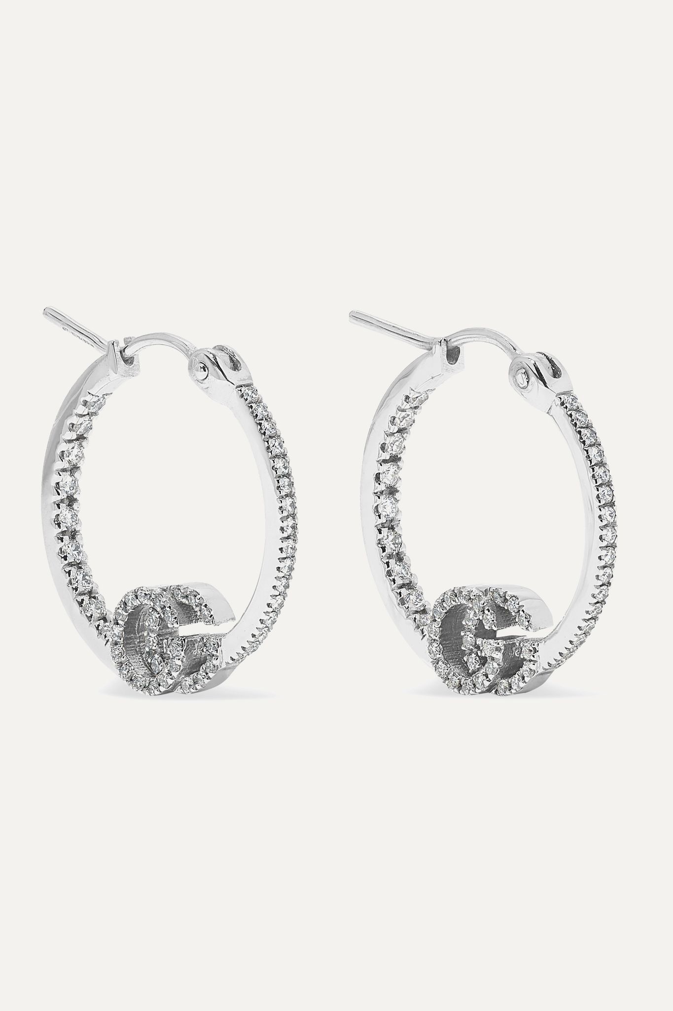 GG Running 18-karat white gold diamond hoop earrings - 1