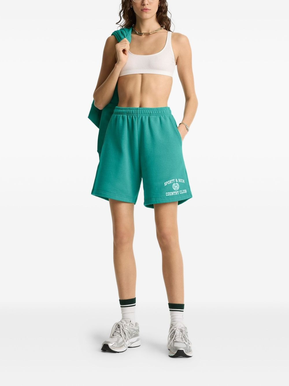 logo-embroidered fleece shorts - 2