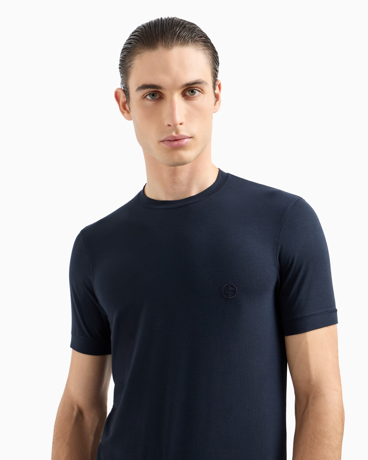 STRETCH VISCOSE BAMBOO JERSEY T-SHIRT WITH GA EMBROIDERY - 5