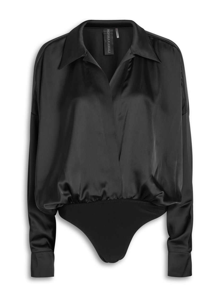 Norma Kamali Draped Satin Shirt Bodysuit - 1
