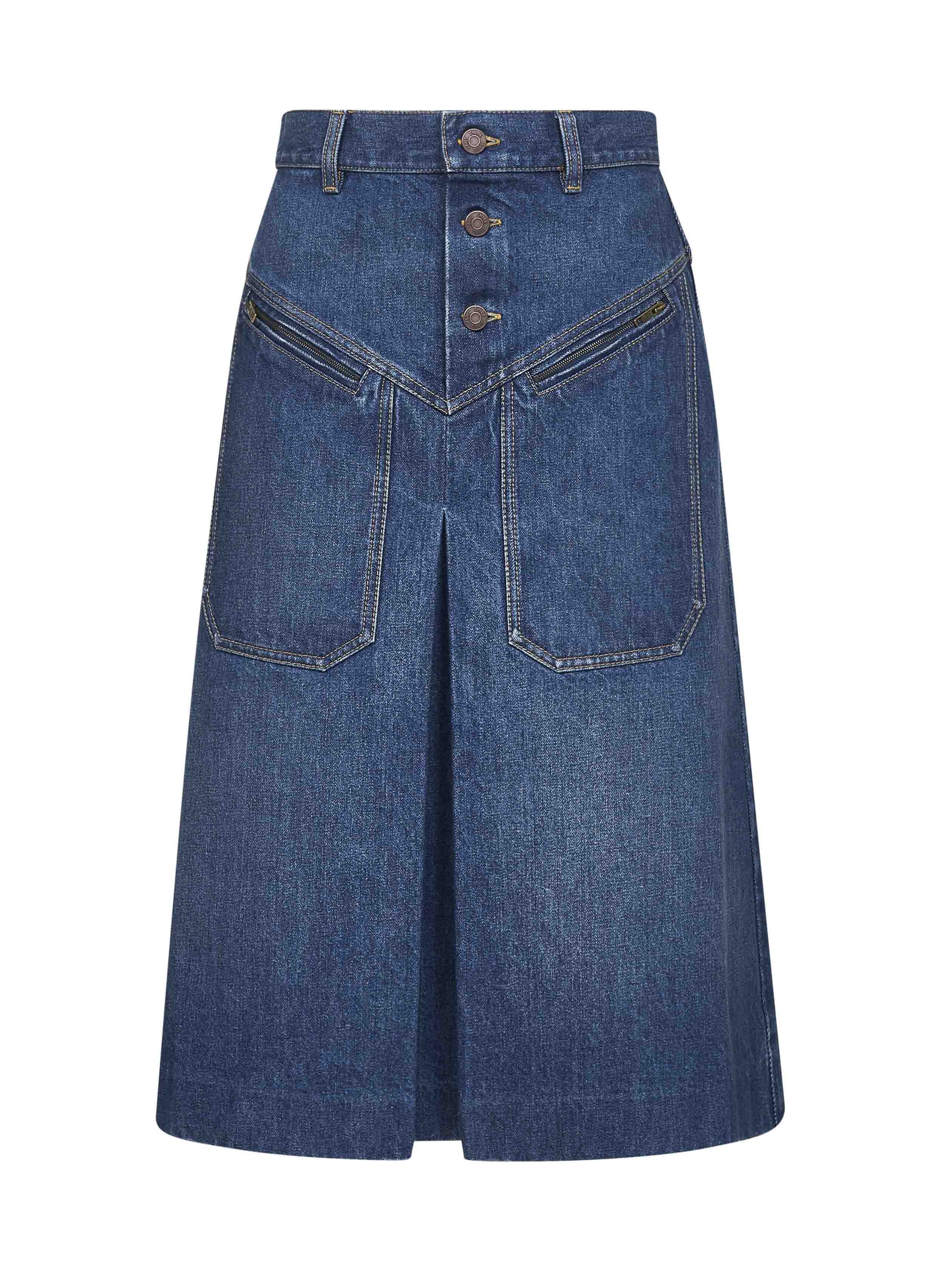Blue denim knee length skirt - 1
