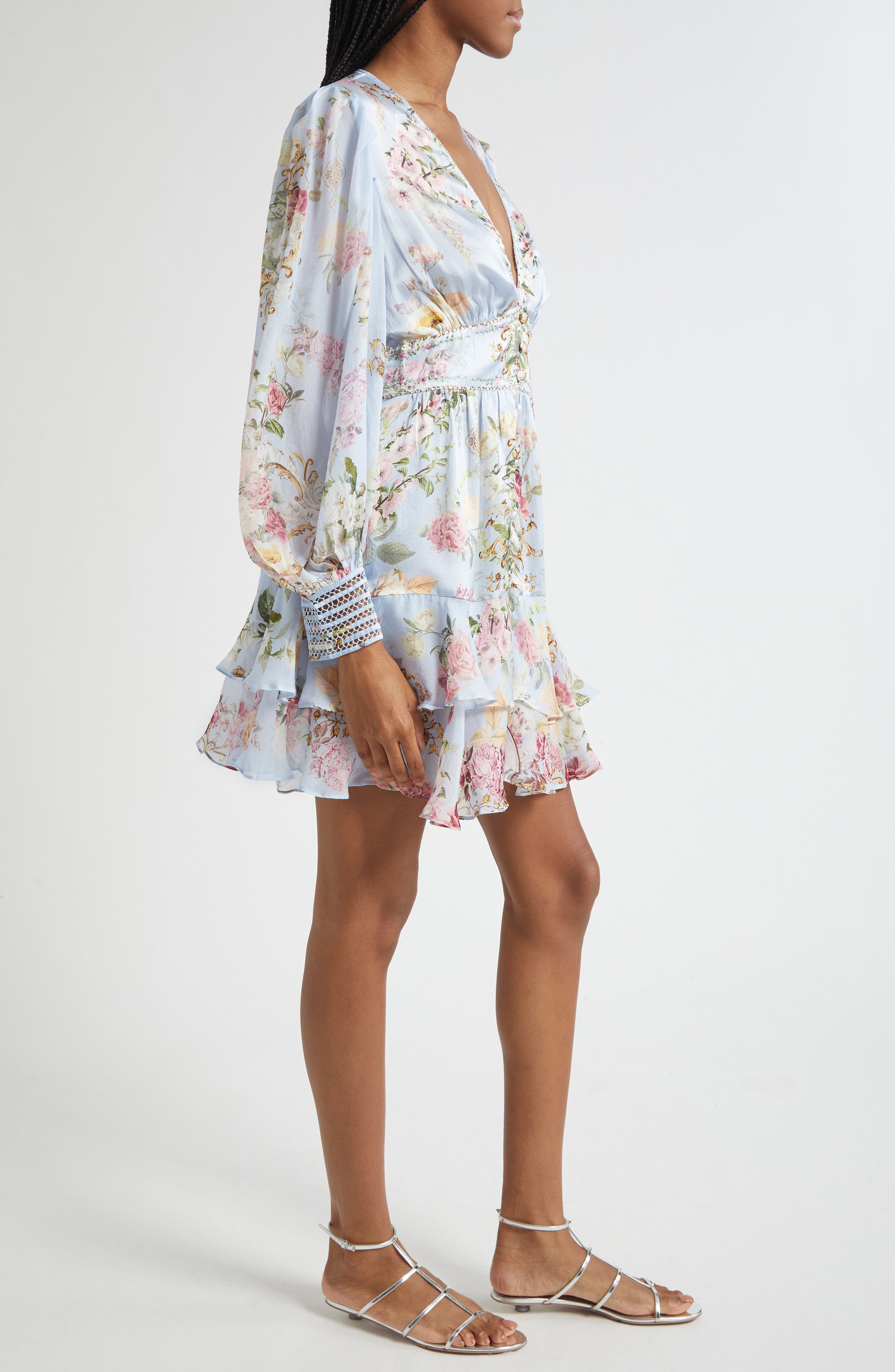 Camilla Tiled In Time Button Front Long Sleeve Silk Minidress at Nordstrom - 3