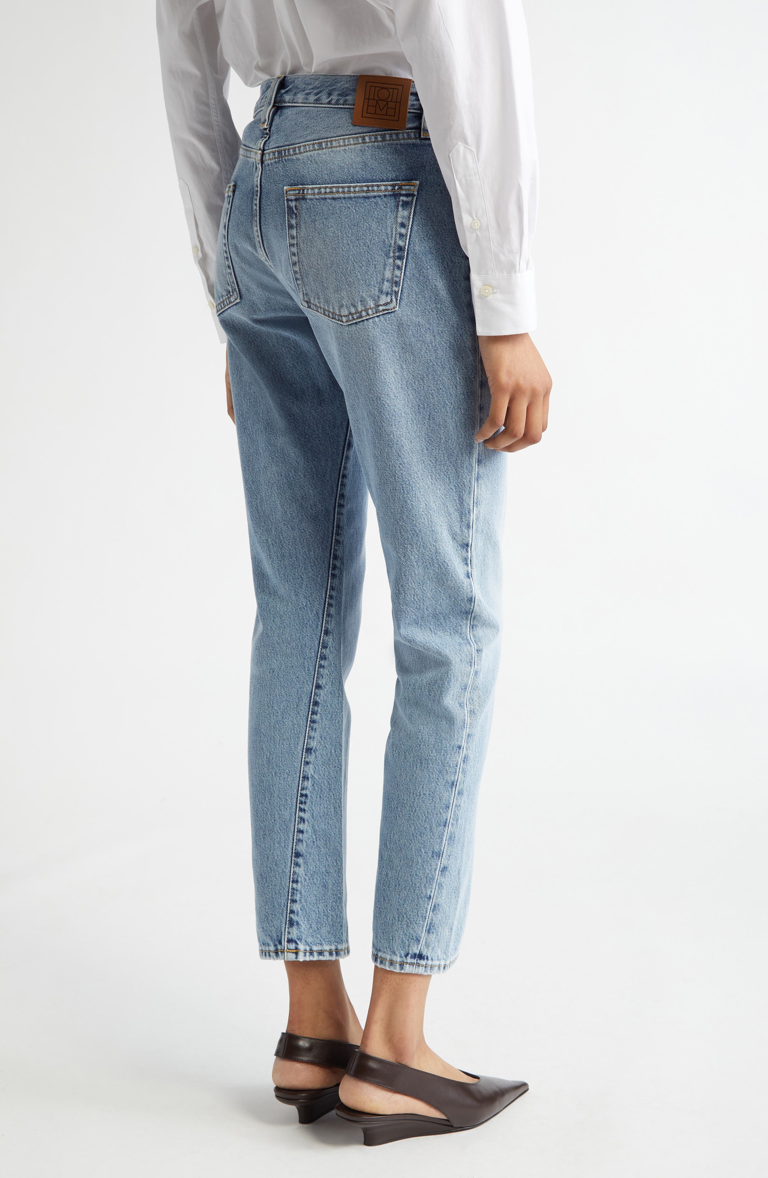 TOTEME Twisted Seam Organic Cotton Straight Leg Jeans in Worn Blue at Nordstrom - 3