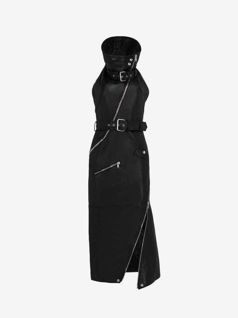 Women's Funnel Neck Biker Dress in Black - 1
