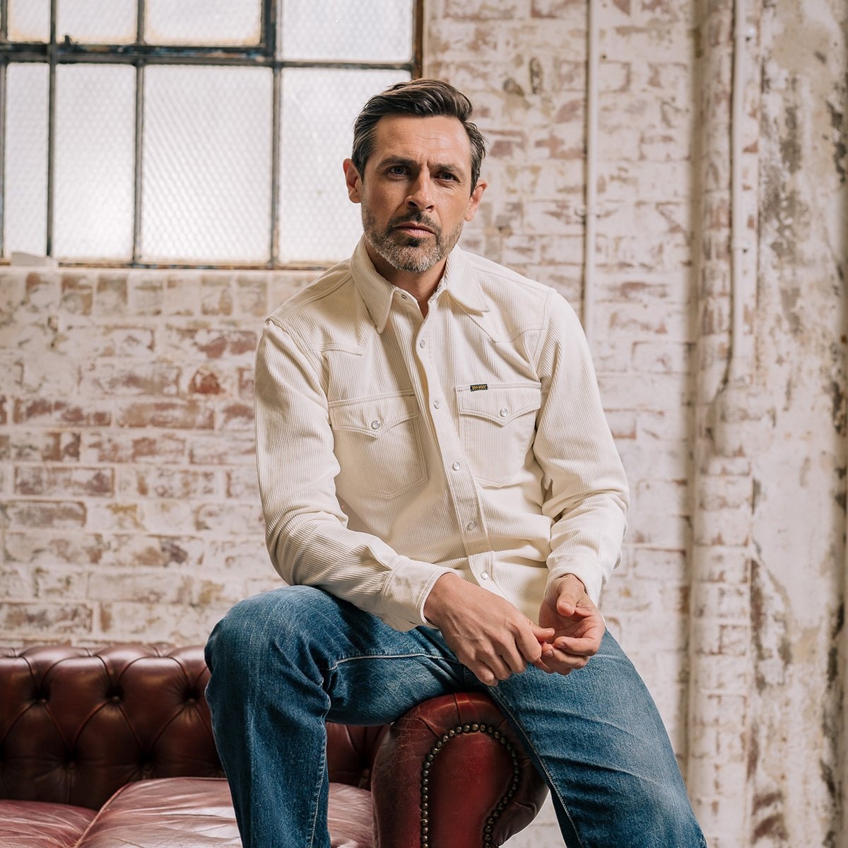 IHSH-398-WHT 11oz Corduroy Western Shirt -  Off White - 4