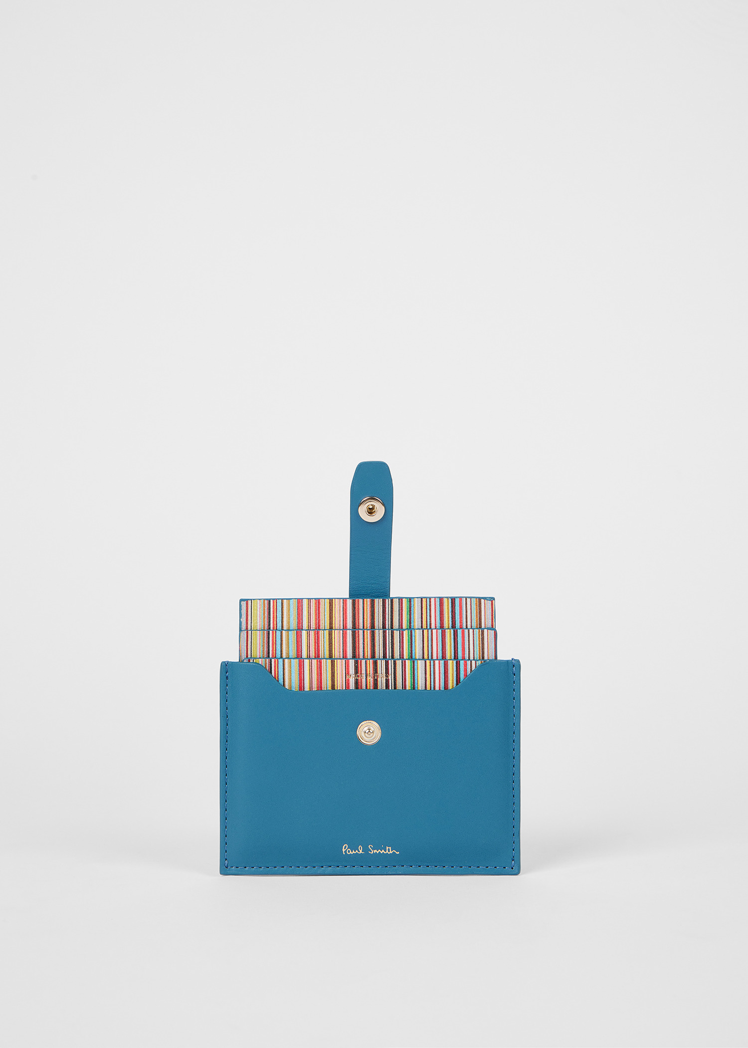 Blue Leather Credit Card Holder With 'Signature Stripe' Pull Out - 2