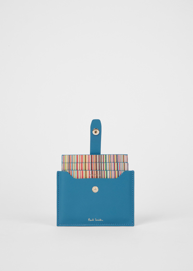 Paul Smith Blue Leather Credit Card Holder With 'Signature Stripe' Pull Out outlook