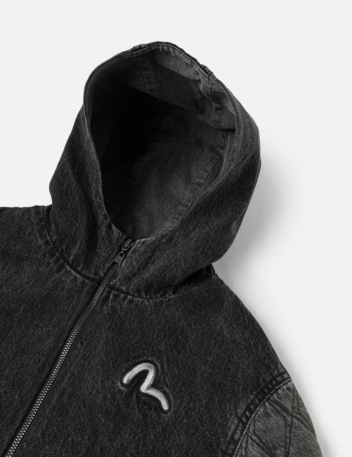 Seagull Embroidery Fashion Fit Hooded Padded Denim Jacket - 8