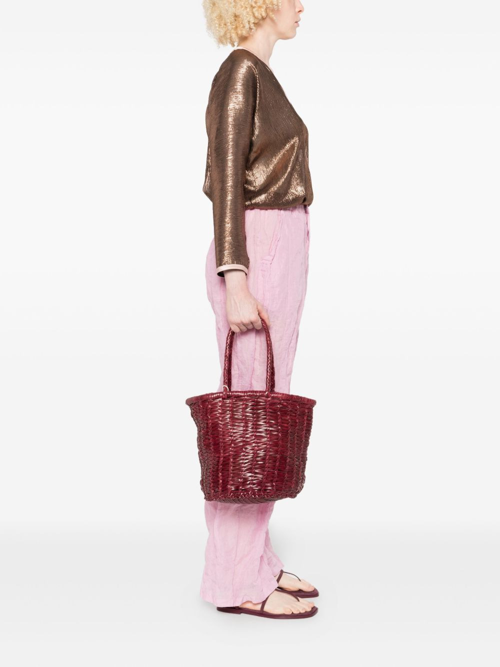 braided leather bucket bag - 2