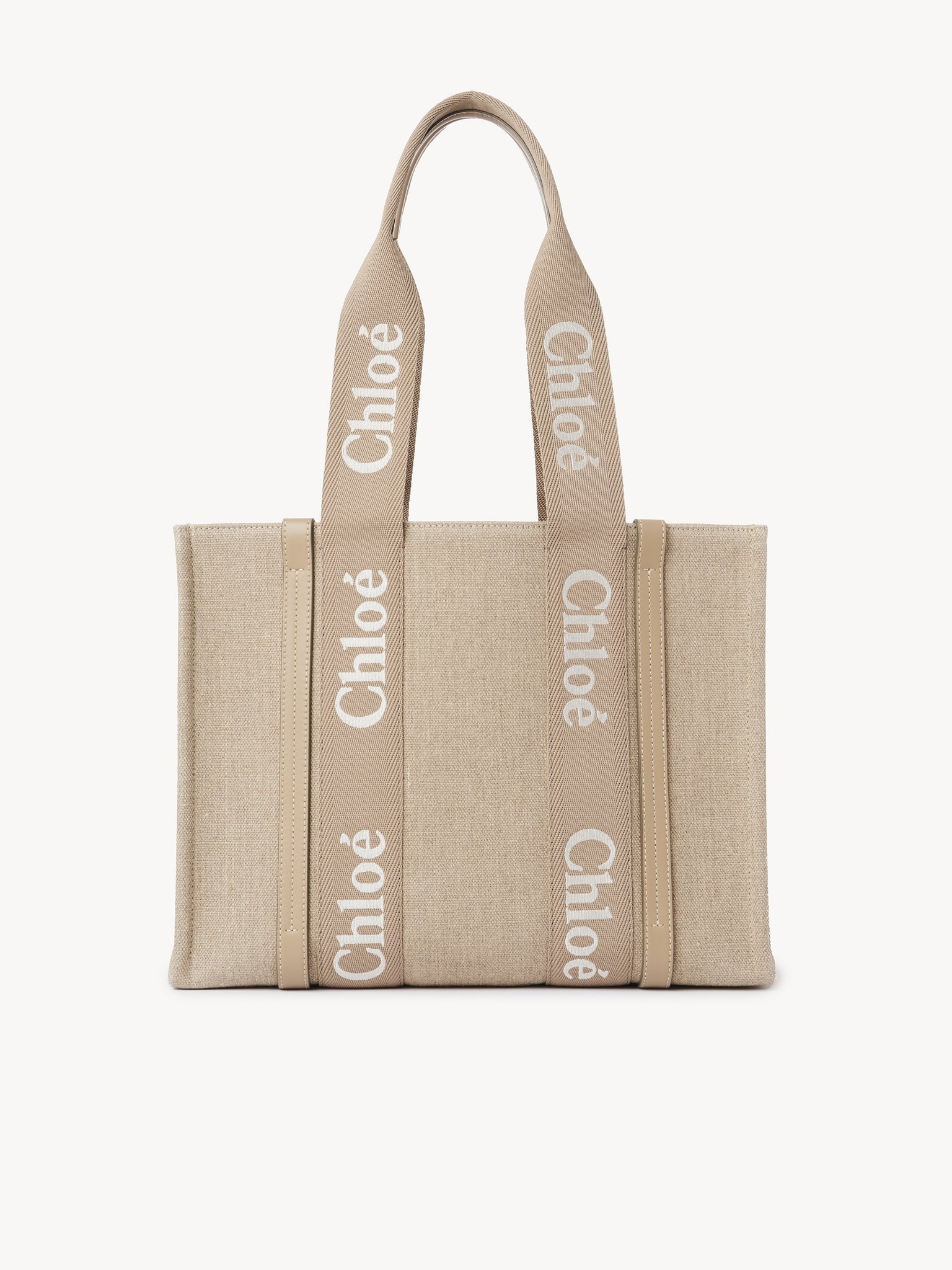 WOODY TOTE BAG IN LINEN & LEATHER - 5