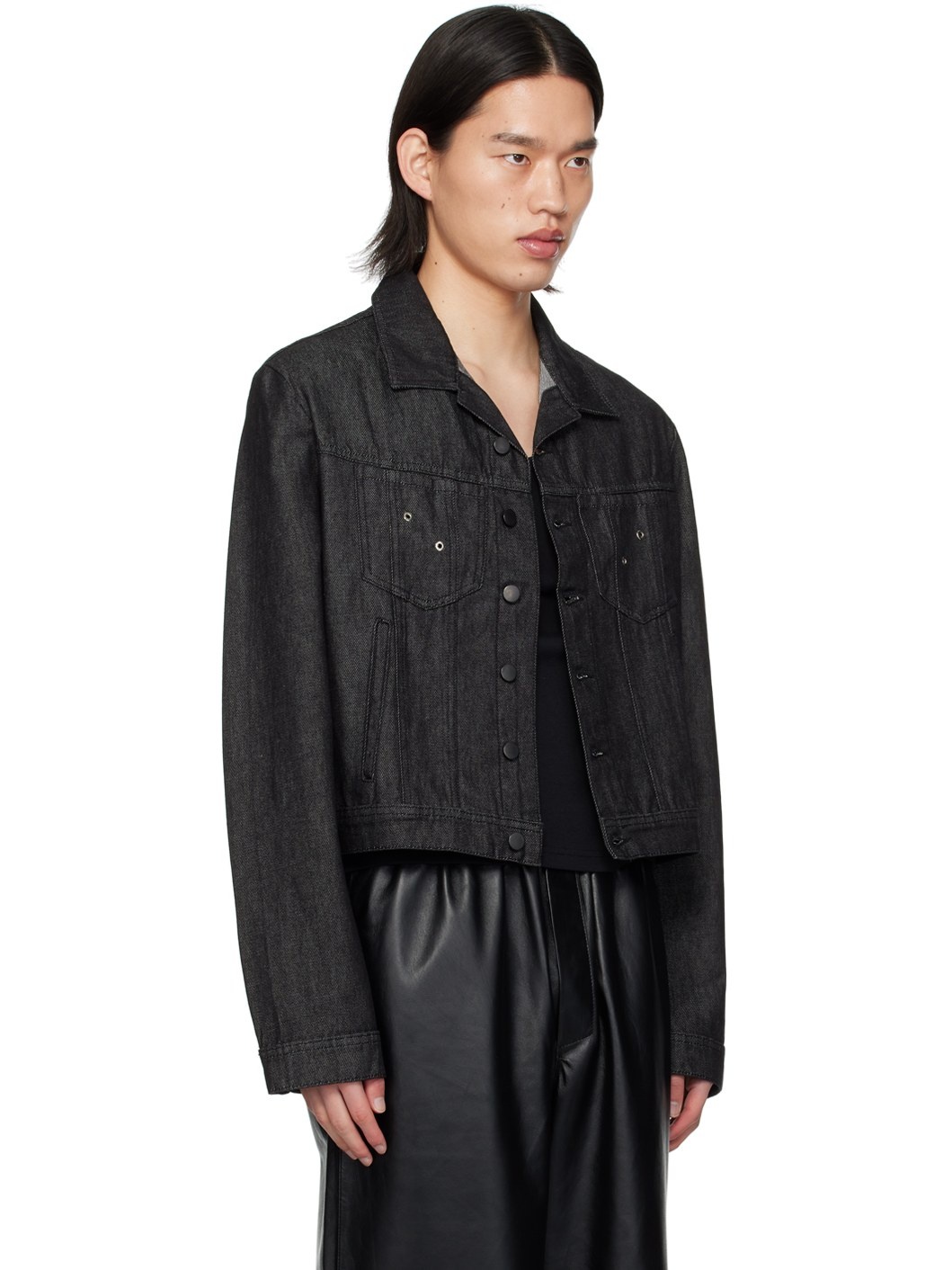 Black Buttoned Denim Jacket - 2