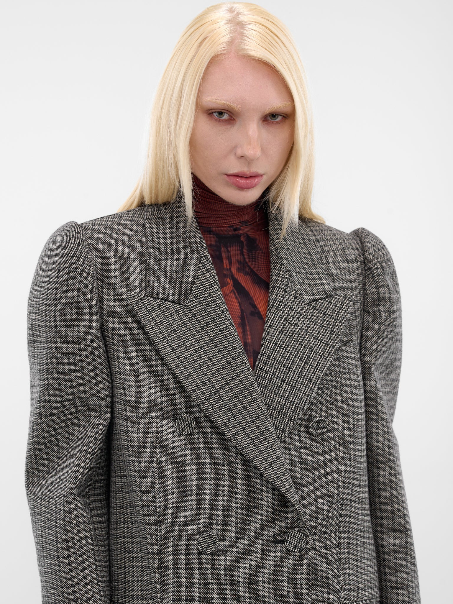 Gray Check Double-Breasted Blazer - 5