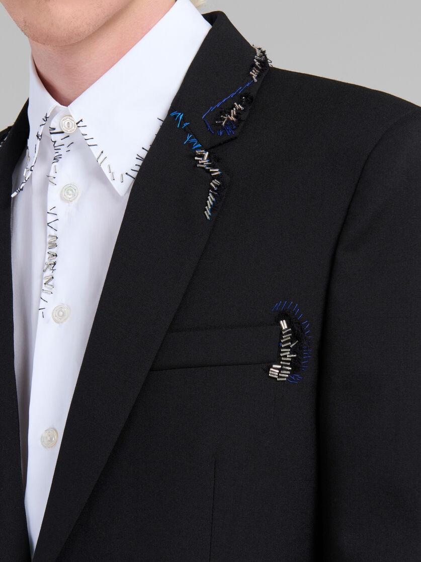 BLACK WOOL JACKET WITH BEAD MENDING - 5