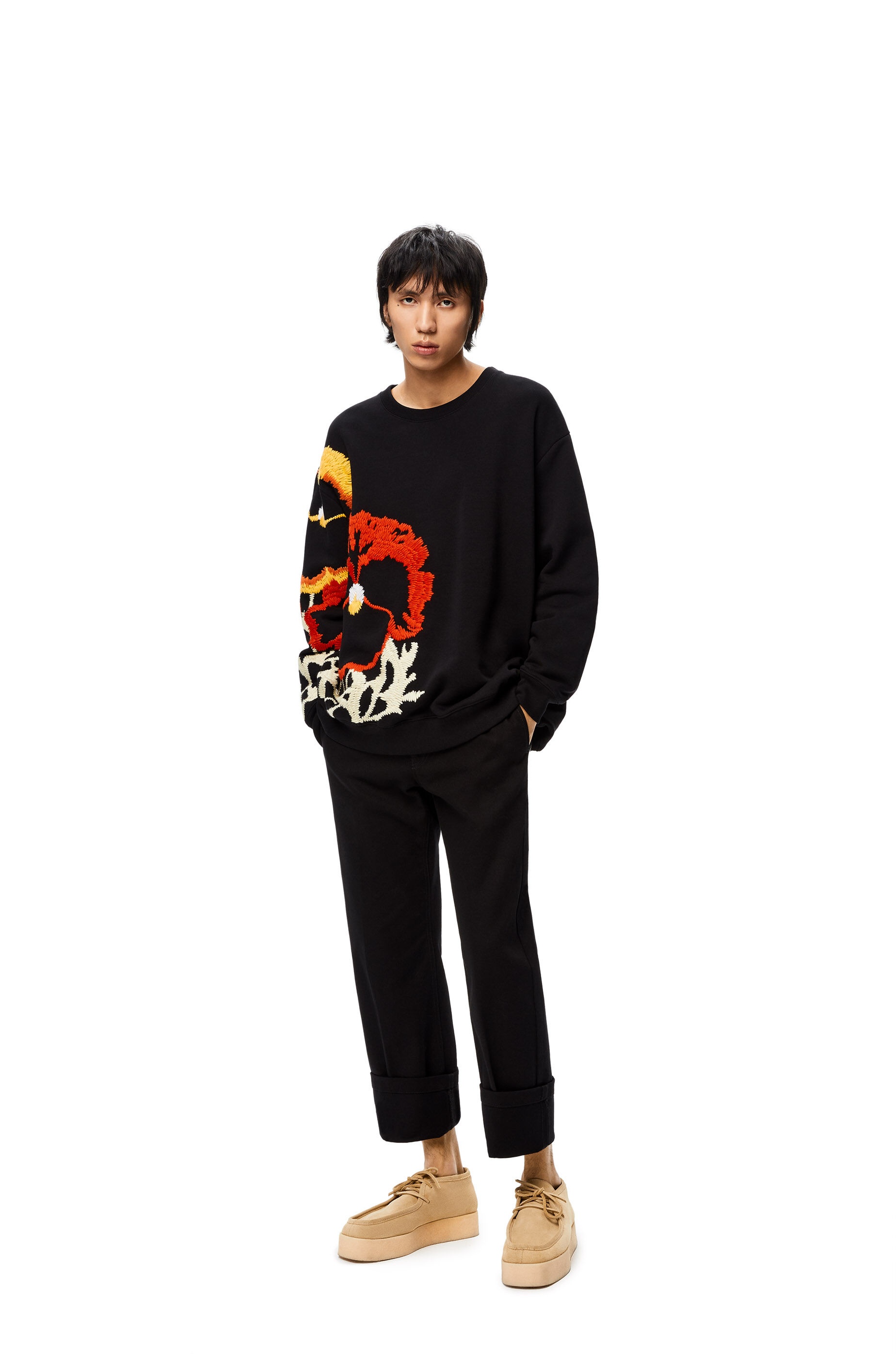 Pansies embroidered sweatshirt in cotton - 2