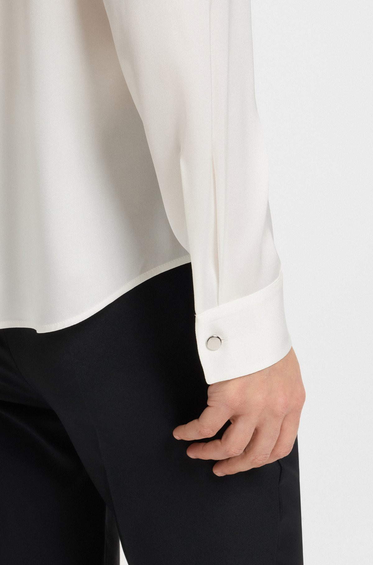 RUCHED-NECK BLOUSE IN STRETCH-SILK CREPE DE CHINE - 6