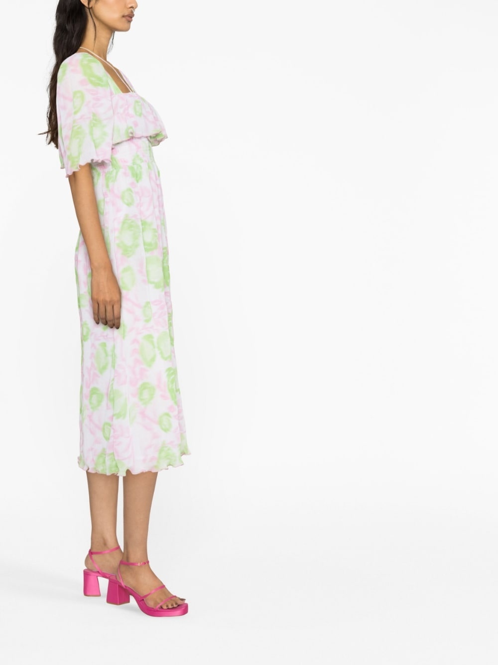 smocked waist printed midi dress - 3