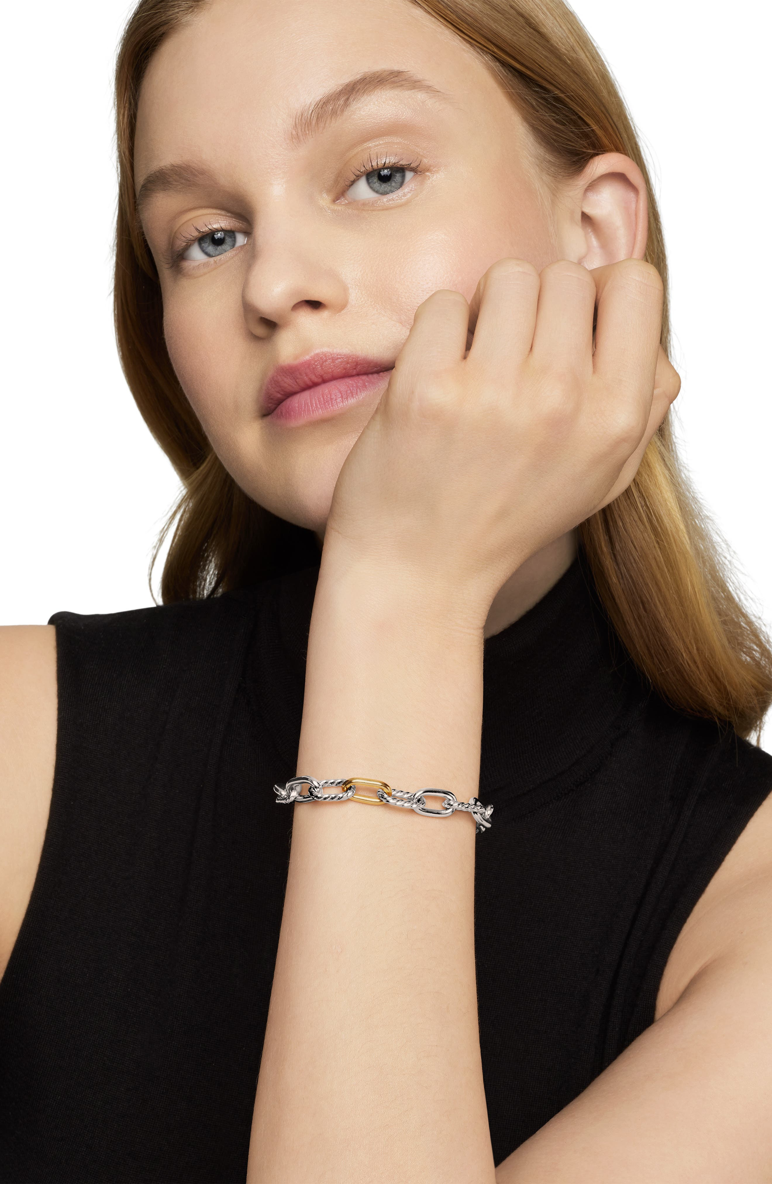 David Yurman DY Madison Chain in Sterling Silver with 18K Gold Bracelet, 8.5mm in Silver 18K Yellow  - 2