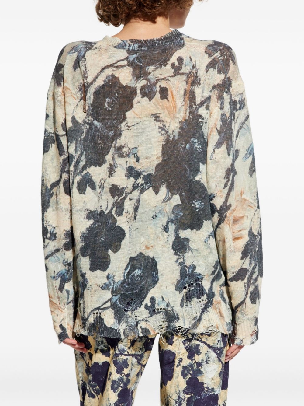 floral-print frayed cardigan - 4