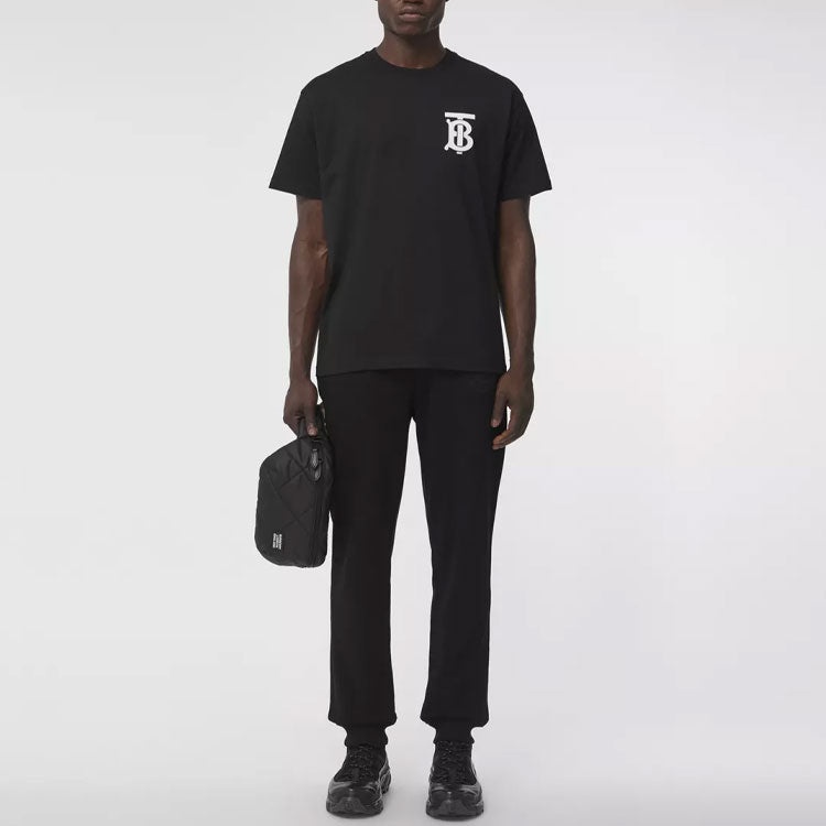 Men's Burberry Pattern Cotton Loose Classic Short Sleeve Black 80174841 - 5