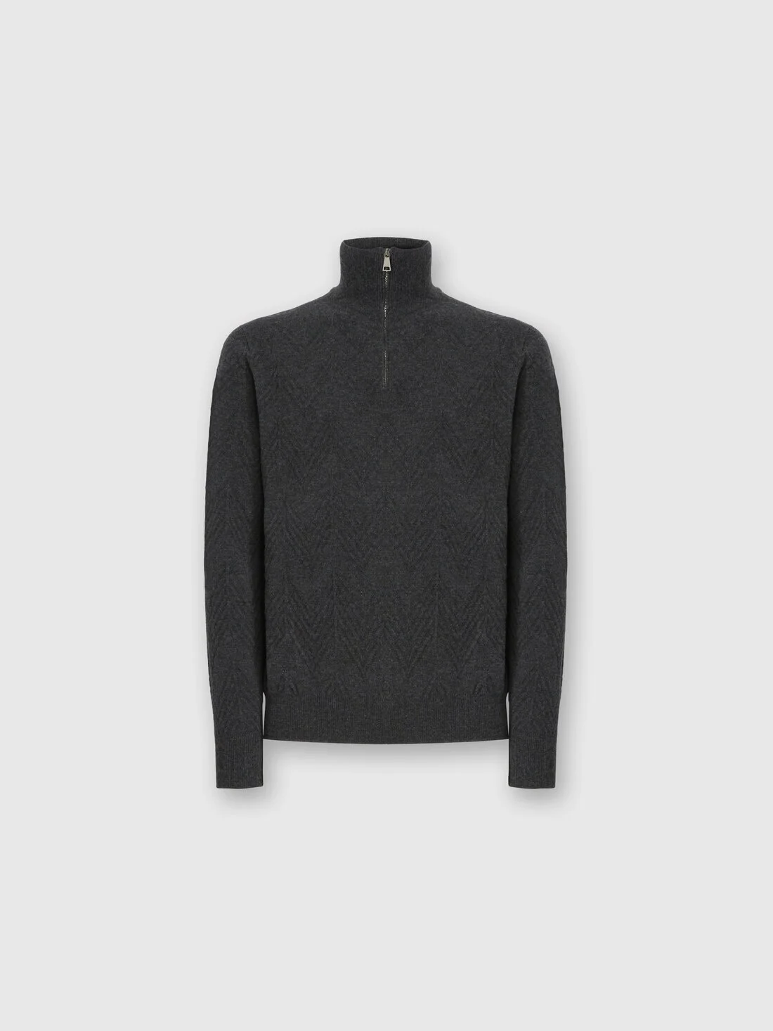 Half-Zip Sweater with Tone-on-Tone Zigzag Pattern - 1