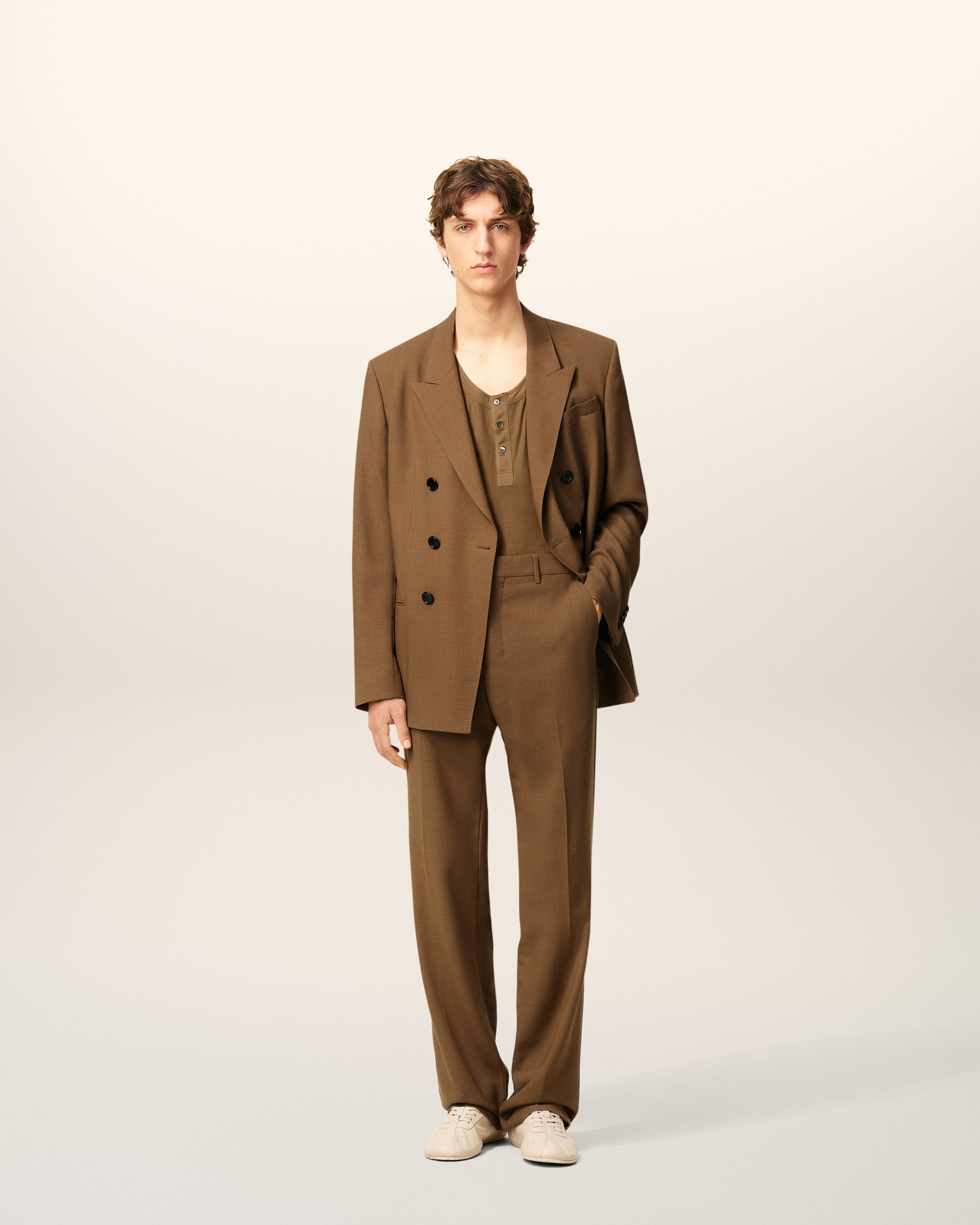 BROWN WOOL STRAIGHT TROUSERS - 2
