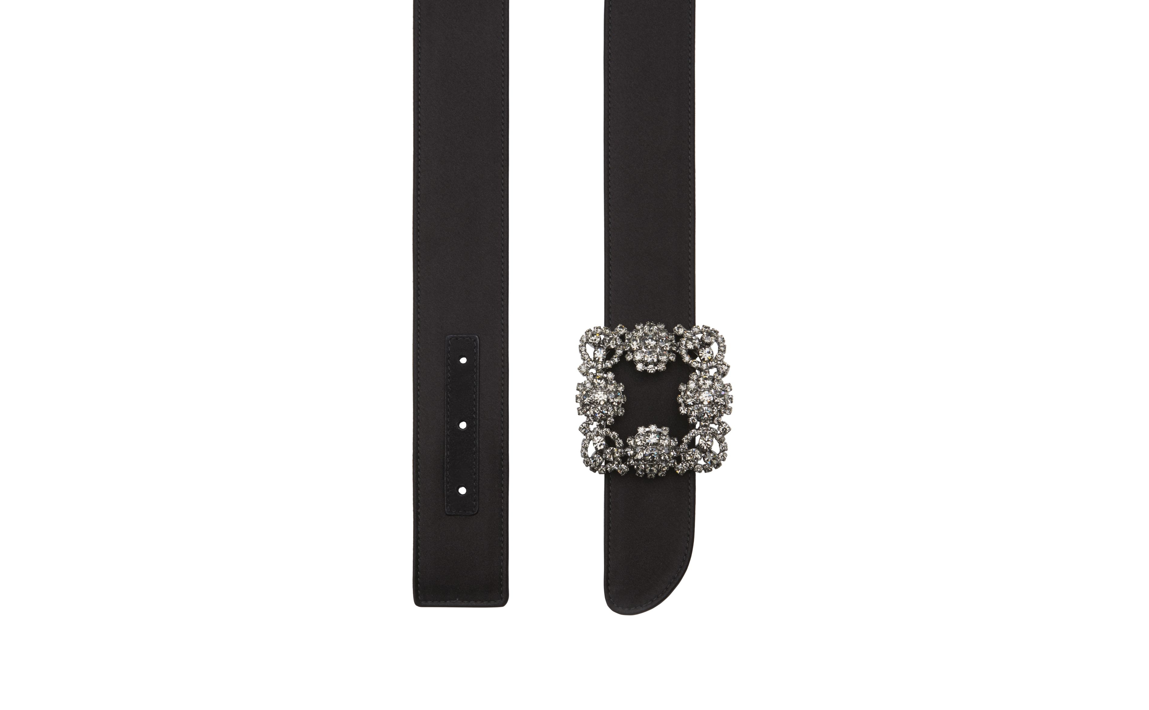 Black Satin Crystal Buckled Belt - 3