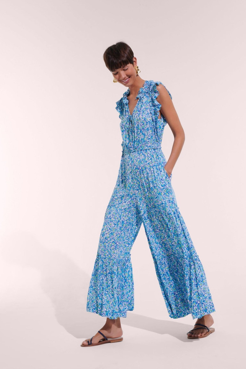 Long Jumpsuit Belene - Blue Ocean Flowers 1